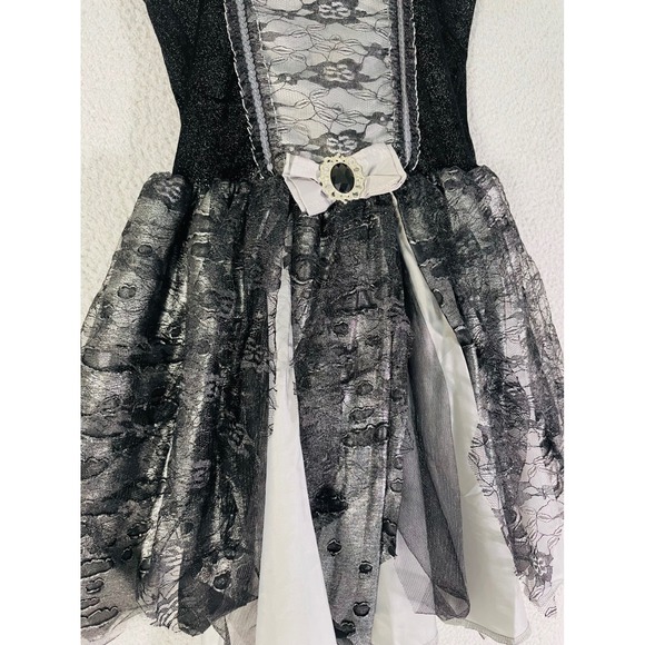 Spirit Halloween Dress Girls Large Black Silver Lace Costume Party Witch - Picture 4 of 11